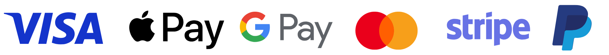 Accepted payment methods: Visa, Apple Pay, Google Pay, Mastercard, Stripe, PayPal